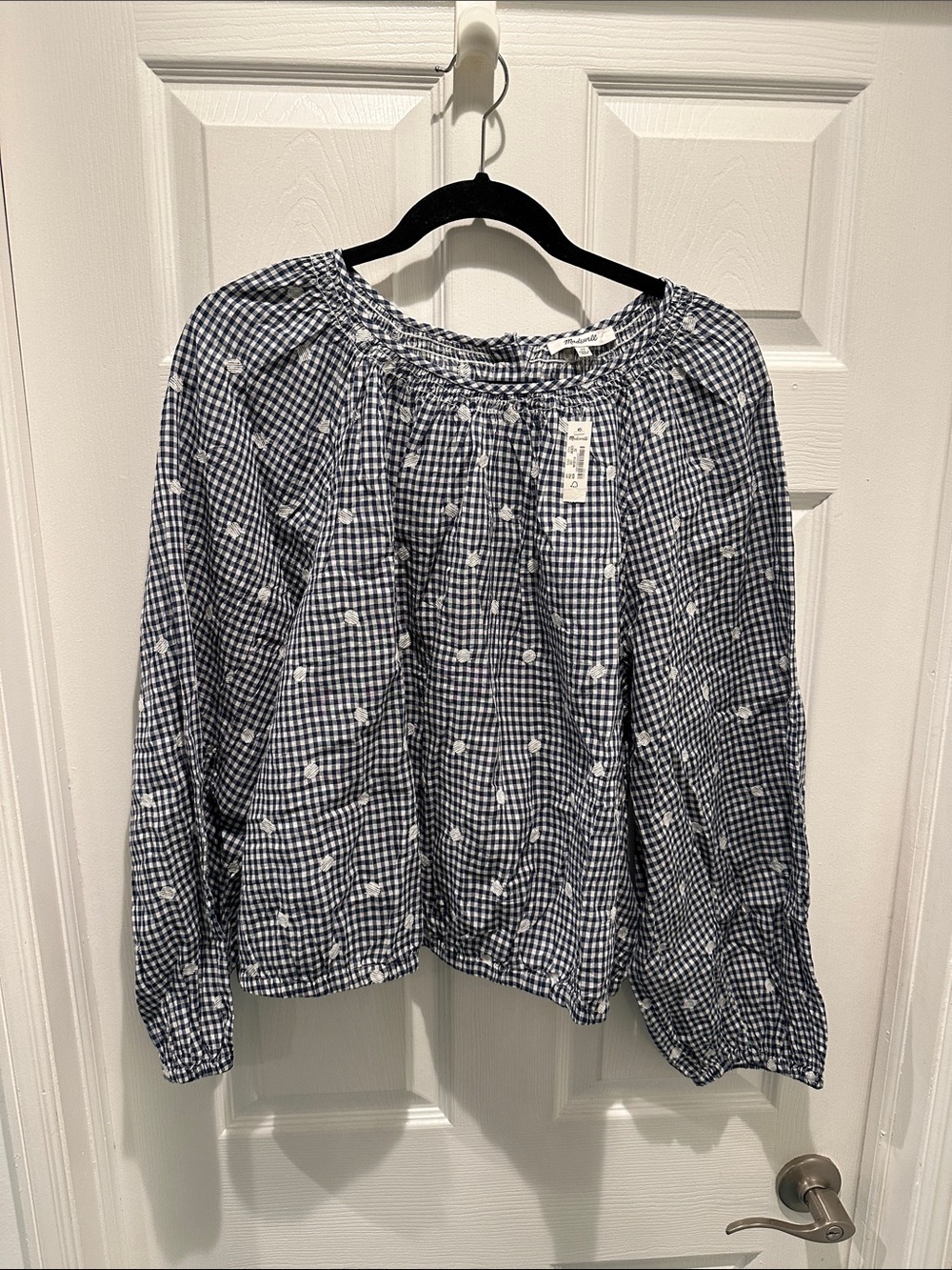 Madewell Navy and White Gingham Peasant Blouse Size 2x NWT